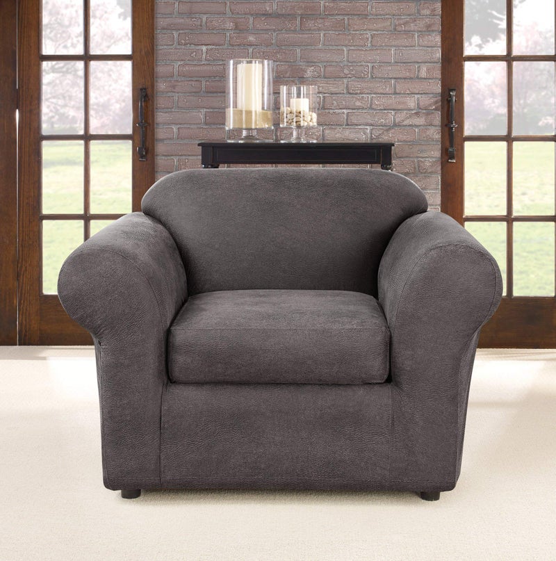 SureFit SF44051 Ultimate Stretch Leather Chair Slipcover, Antiqued Slate, 2 Piece - Image 2